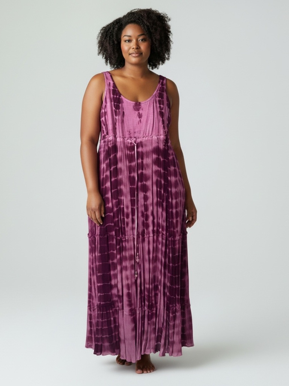 Boho Tie Dye Maxi Dress Womens L Made in India Vibrant Purple Hippie Festival